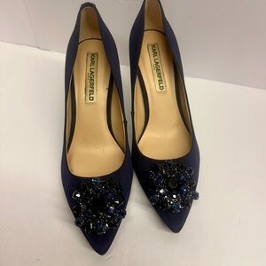 Karl Lagerfeld Navy Embellished Heels Size 7M